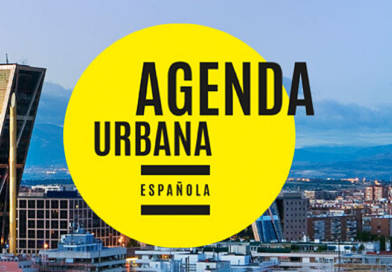 Agenda Urbana Española. Ciudad sostenible con edificios verdes y transporte público.